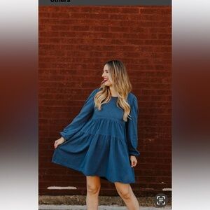 Umgee‎ XL blue balloon sleeve baby doll dress. NWT. Soft & comfy!